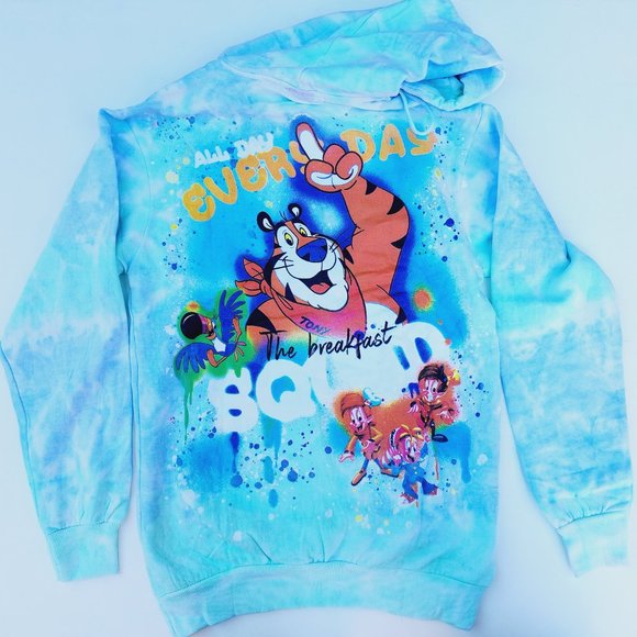Kelloggs Tony the Tiger Hoodie Pullover Unisex Adult M Blue Green Sweatshirt New - Picture 1 of 6